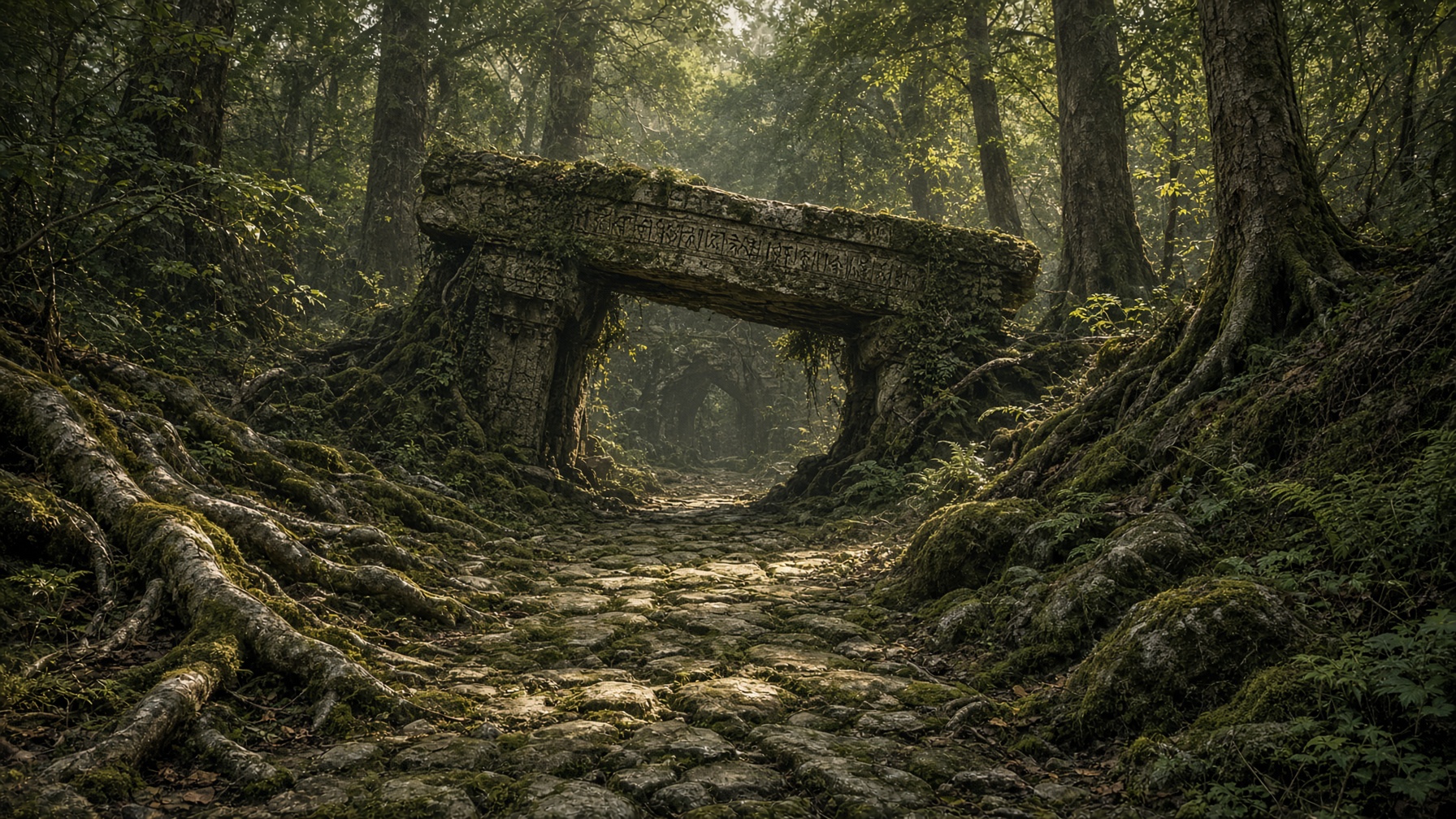 A sunken road of worked stone.